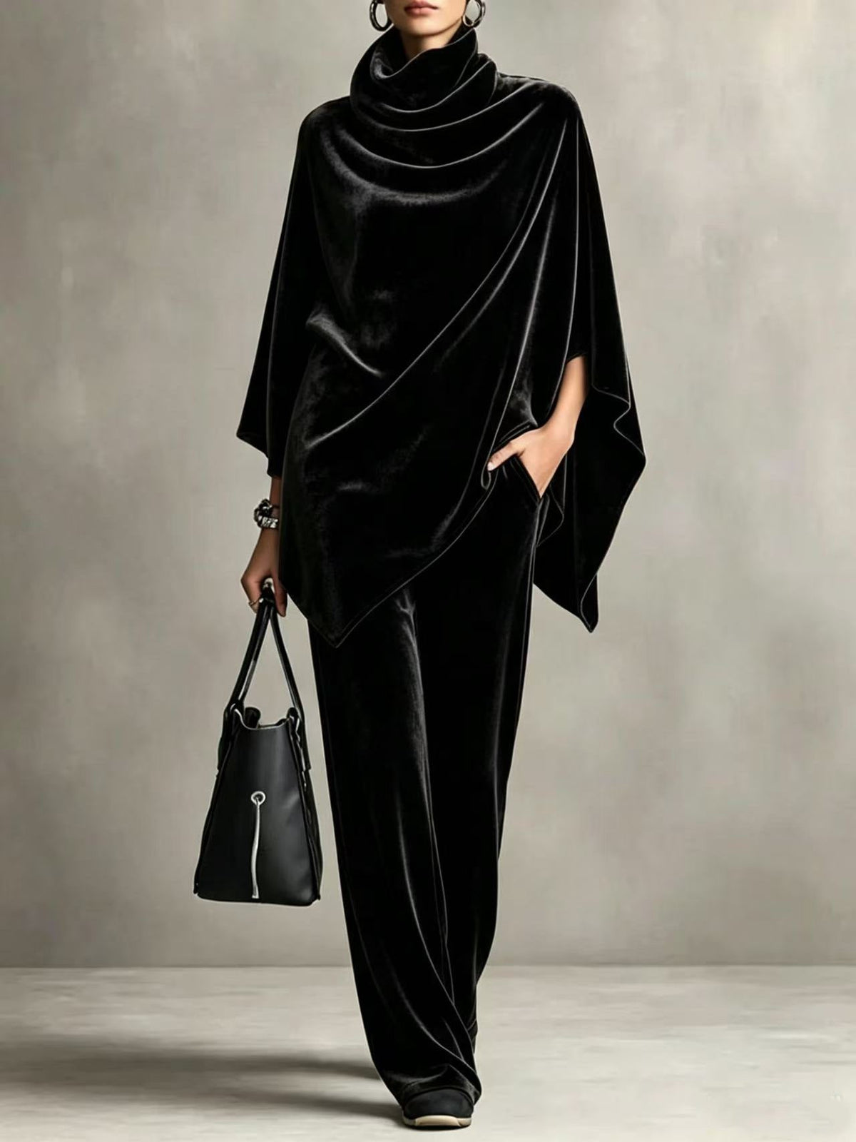Chic Women's Outfit with Cowl Neck Top and Wide Leg Trousers - 4 - Stylewhipped