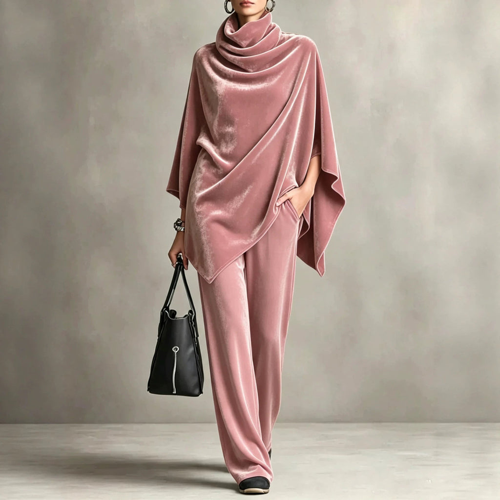 Chic Women's Outfit with Cowl Neck Top and Wide Leg Trousers - 5 - Stylewhipped