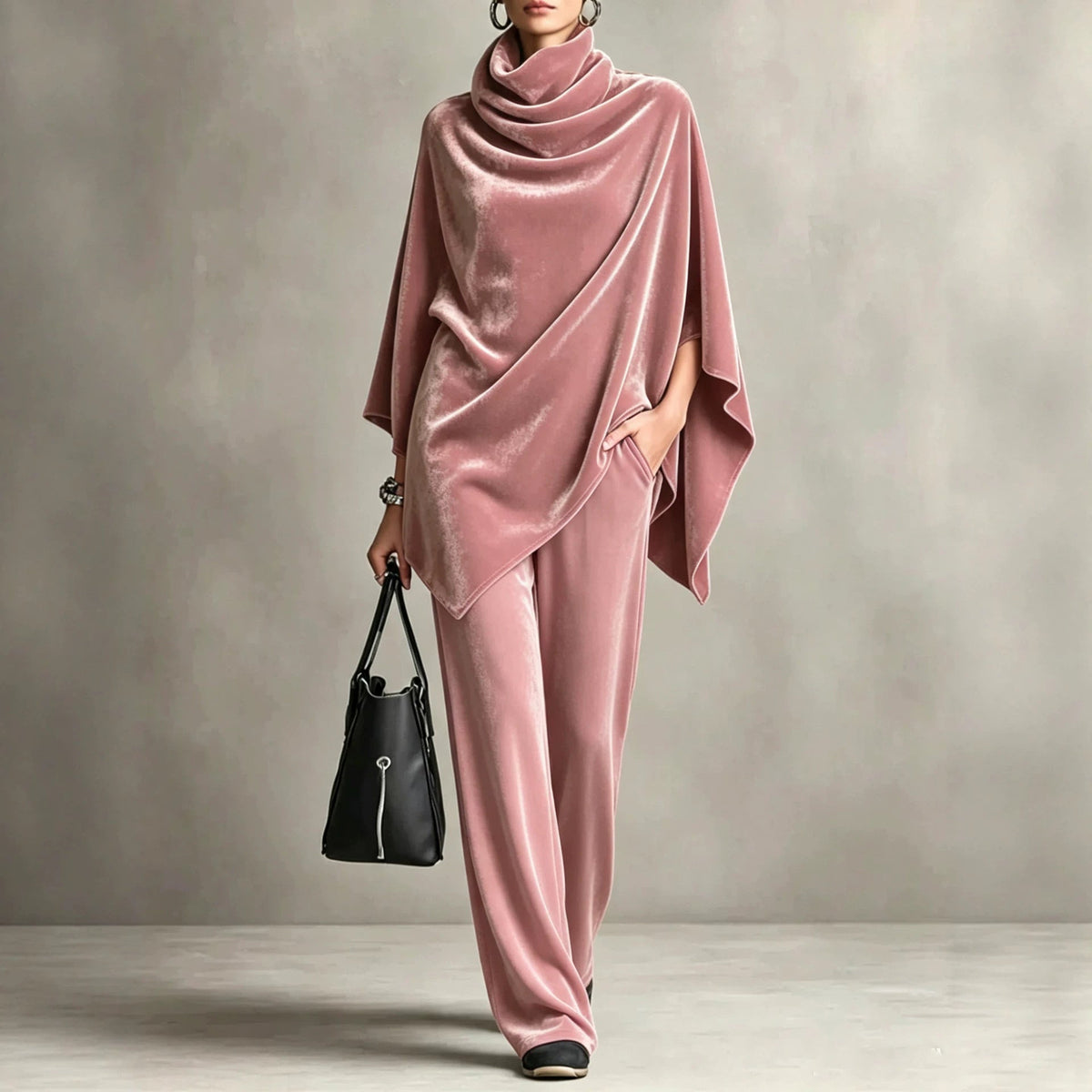 Chic Women's Outfit with Cowl Neck Top and Wide Leg Trousers - 5 - Stylewhipped