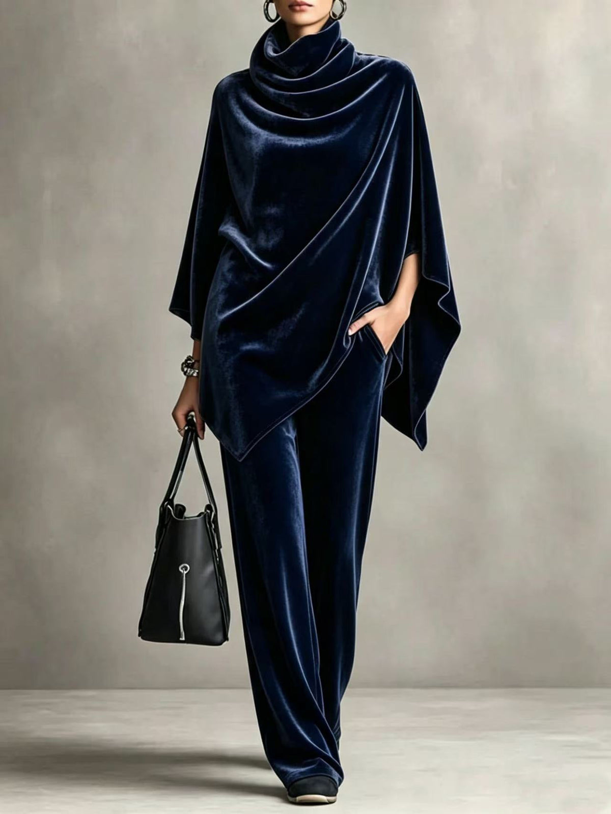 Chic Women's Outfit with Cowl Neck Top and Wide Leg Trousers - 6 - Stylewhipped