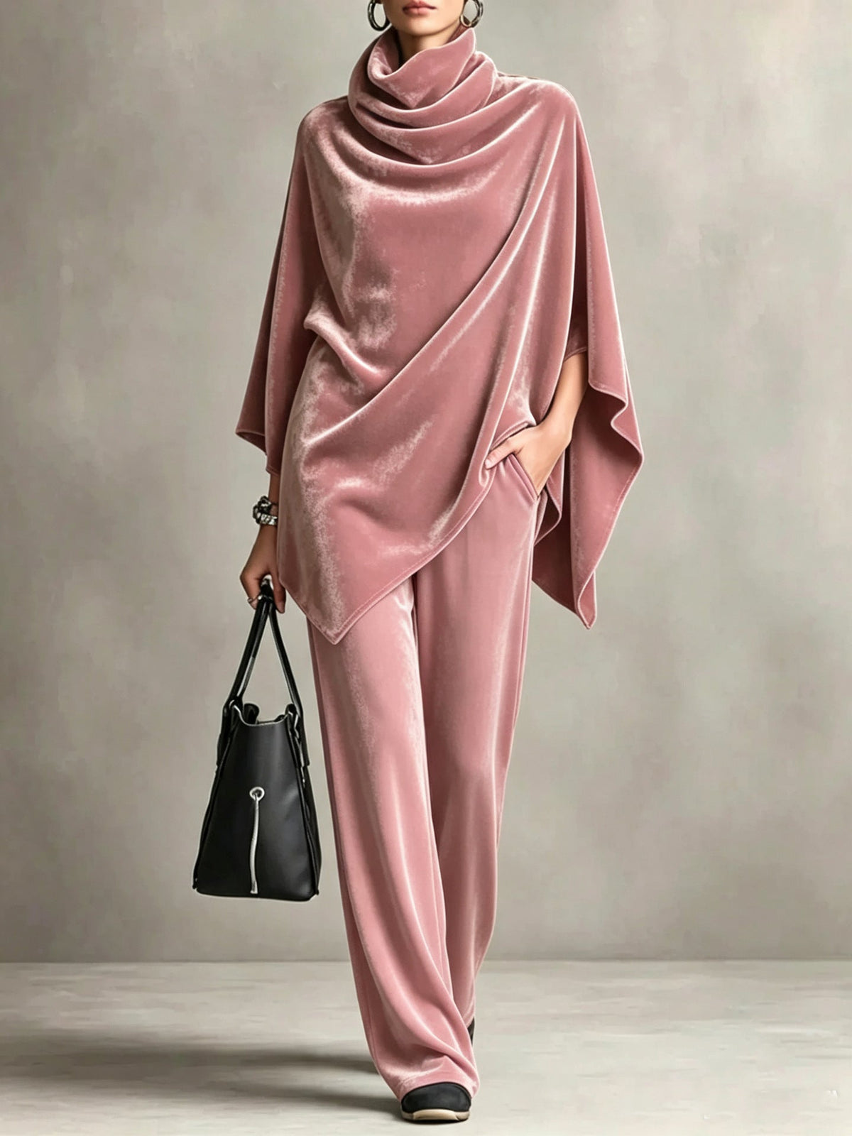 Chic Women's Outfit with Cowl Neck Top and Wide Leg Trousers - 7 - Stylewhipped