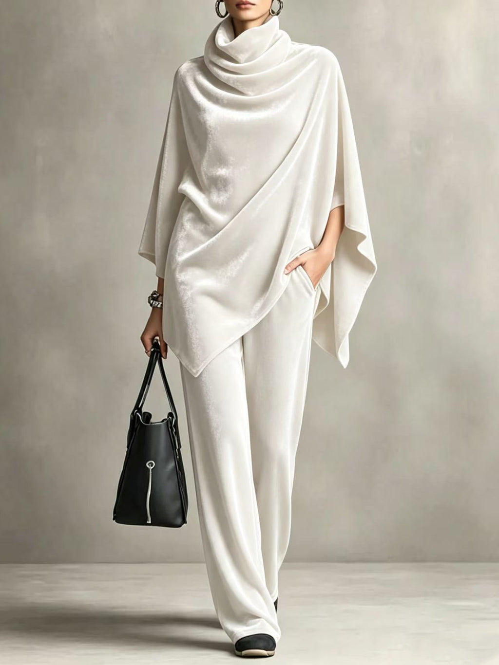 Chic Women's Outfit with Cowl Neck Top and Wide Leg Trousers - 8 - Stylewhipped