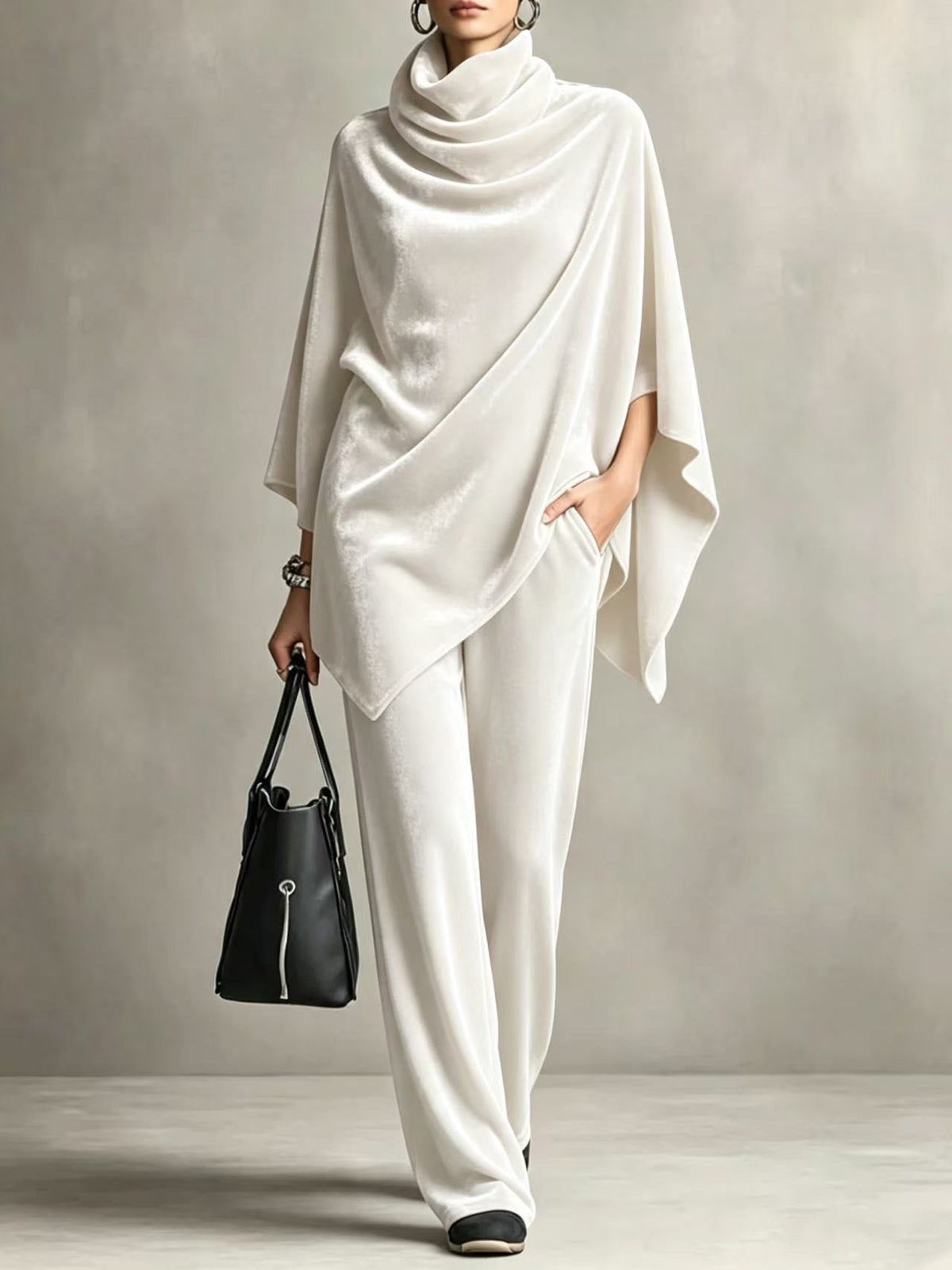 Chic Women's Outfit with Cowl Neck Top and Wide Leg Trousers - 8 - Stylewhipped