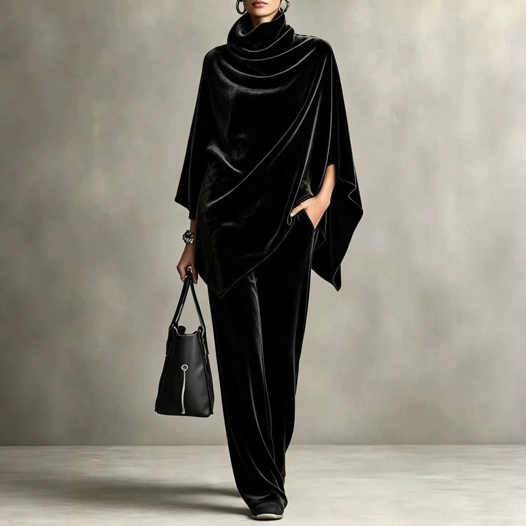 Chic Women's Outfit with Cowl Neck Top and Wide Leg Trousers - 9 - Stylewhipped