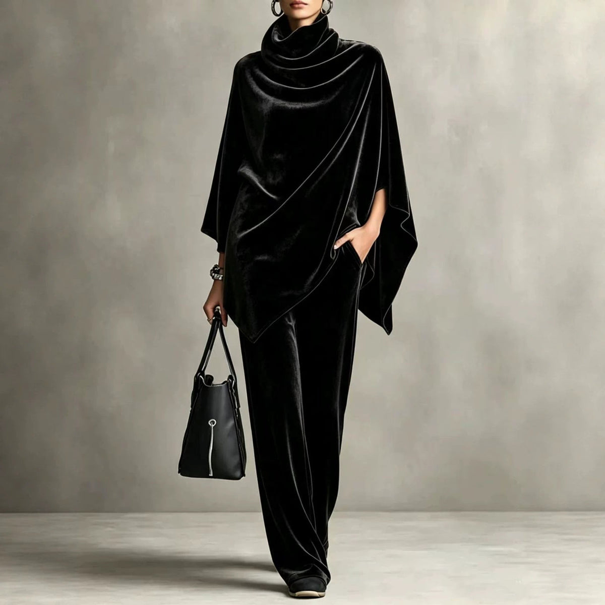 Chic Women's Outfit with Cowl Neck Top and Wide Leg Trousers - 9 - Stylewhipped