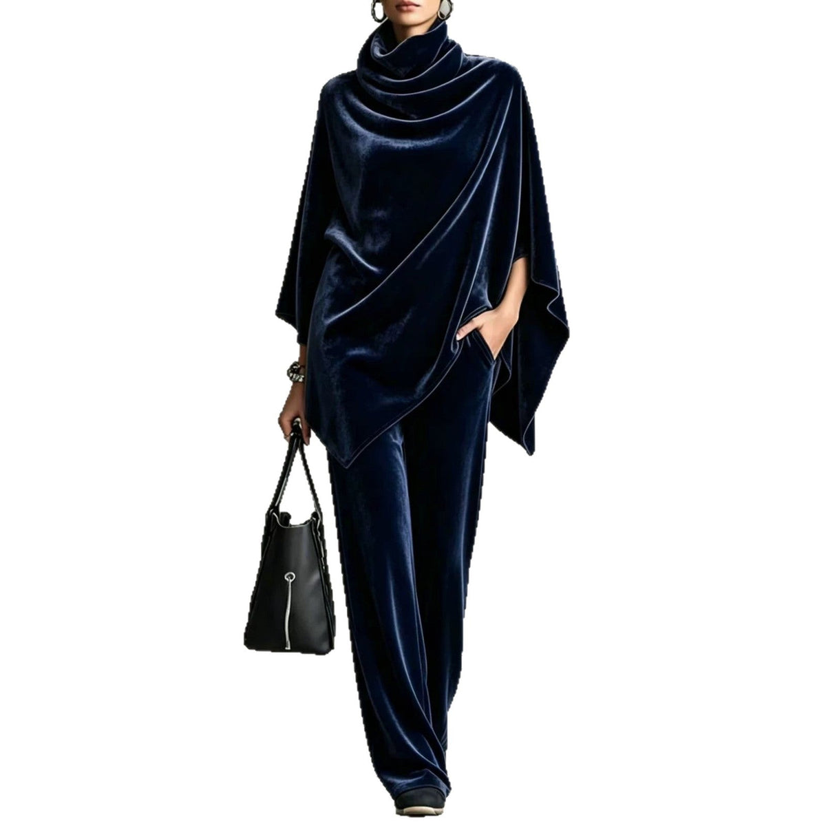 Chic Women's Outfit with Cowl Neck Top and Wide Leg Trousers - 10 - Stylewhipped