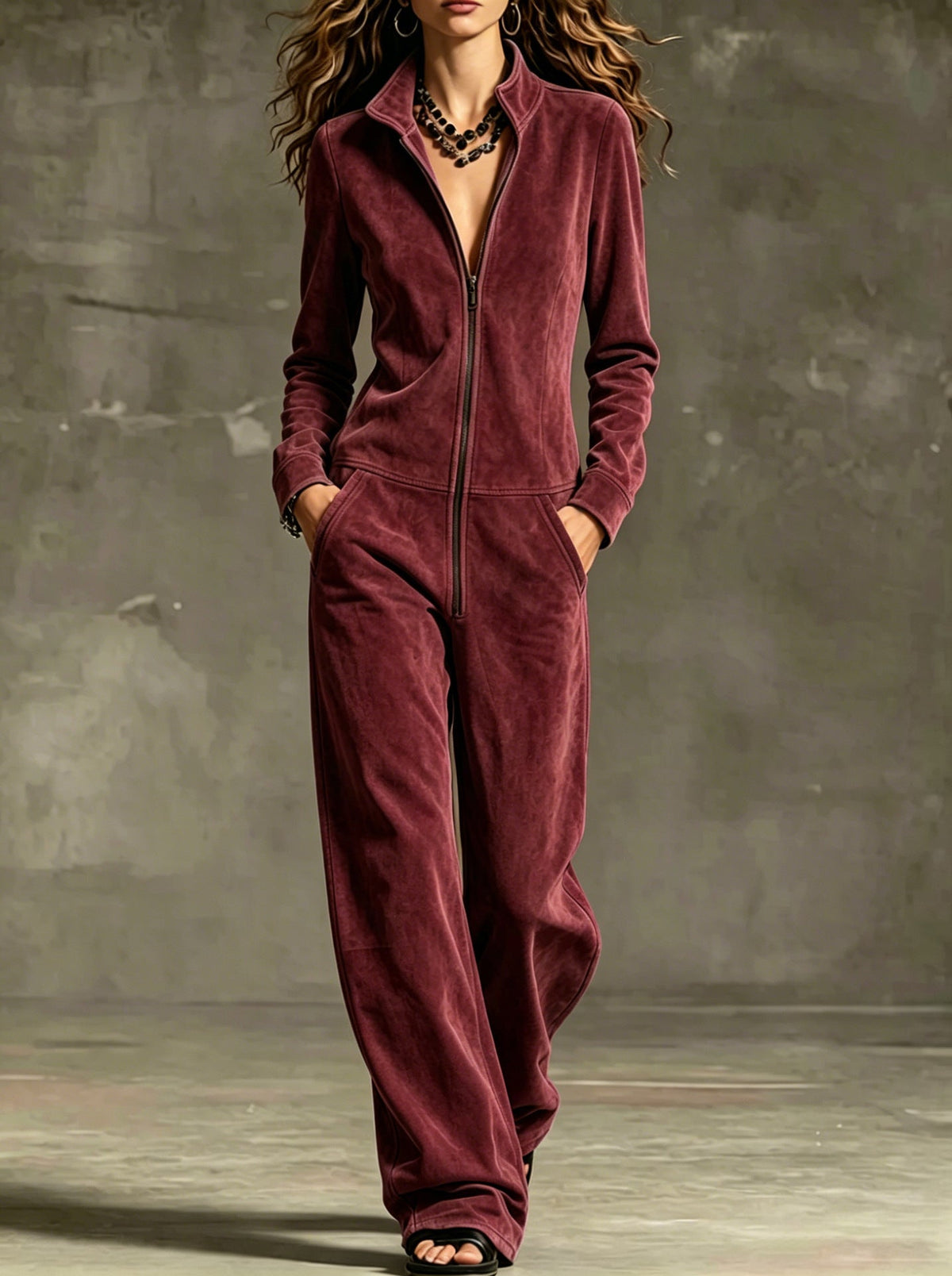 Jumpsuit Women Zip Front Wide Leg Relaxed Fit - 1 - Stylewhipped