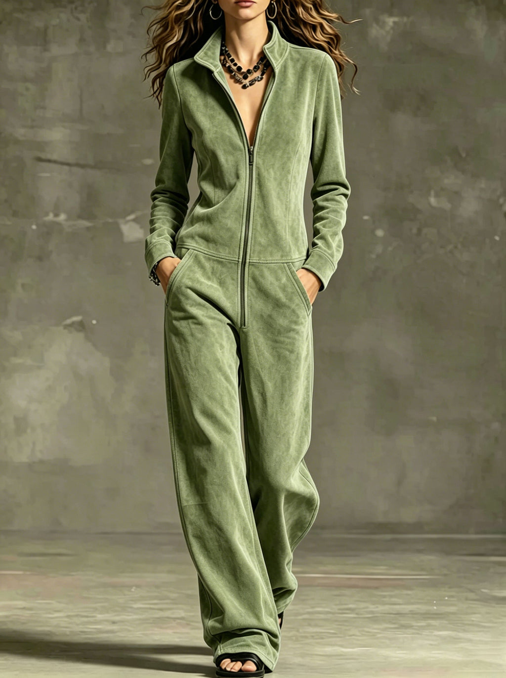 Jumpsuit Women Zip Front Wide Leg Relaxed Fit - 2 - Stylewhipped
