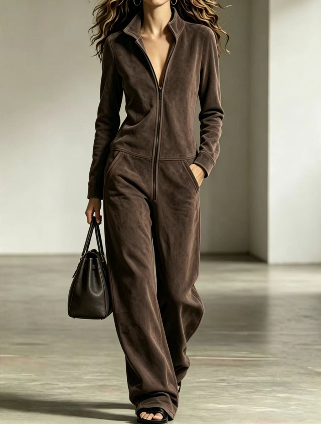 Jumpsuit Women Zip Front Wide Leg Relaxed Fit - 4 - Stylewhipped