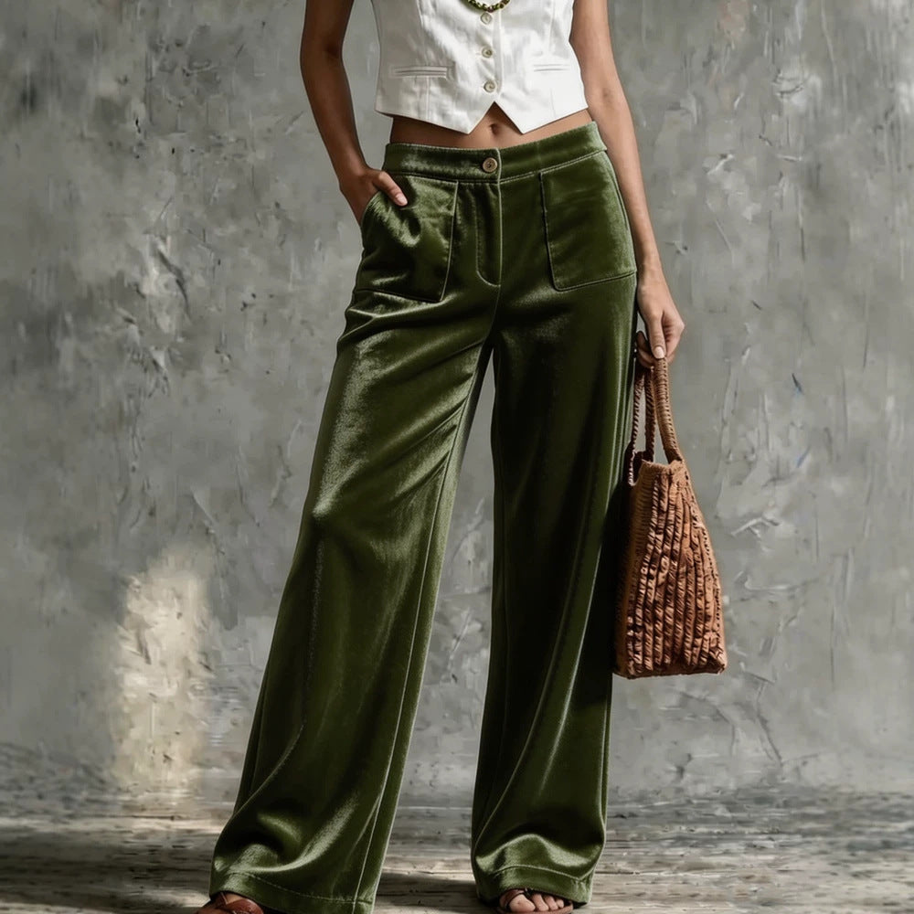 Wide Leg Trousers for Women with Pockets and Button Detail - 5 - Stylewhipped