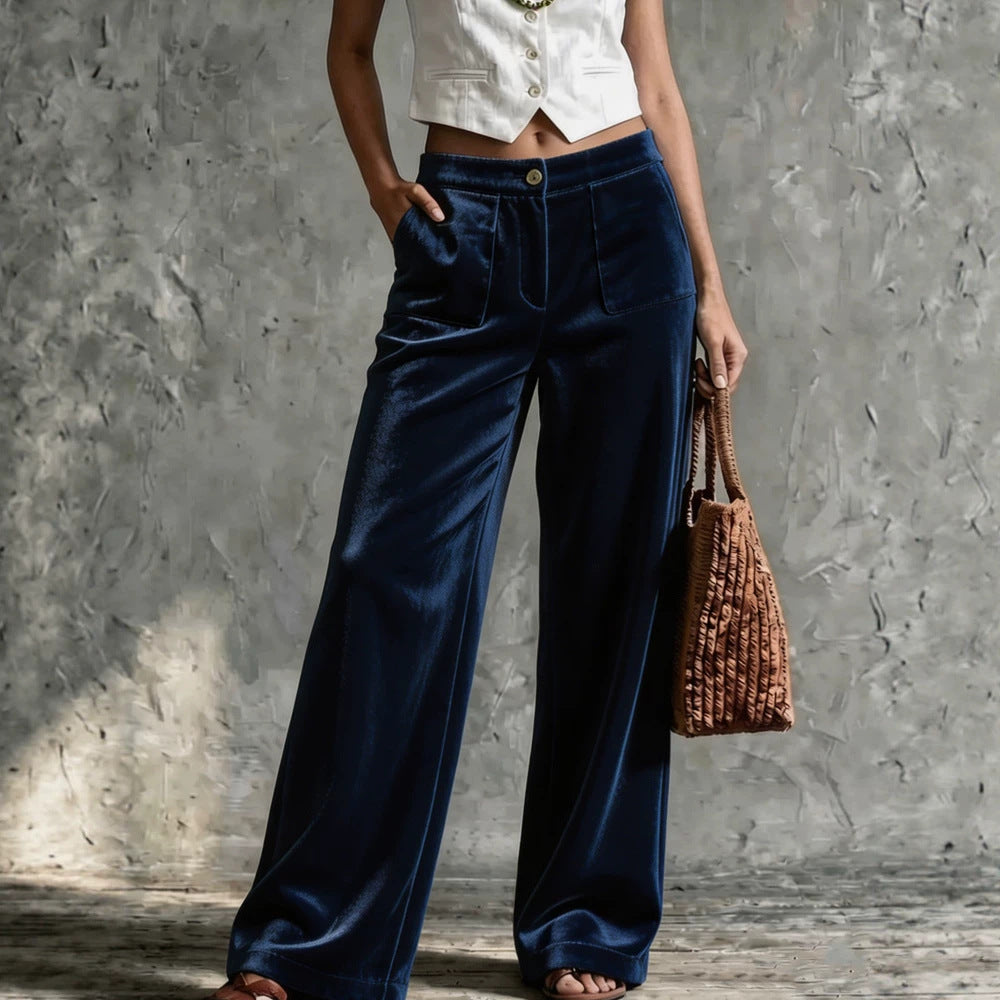 Wide Leg Trousers for Women with Pockets and Button Detail - 7 - Stylewhipped