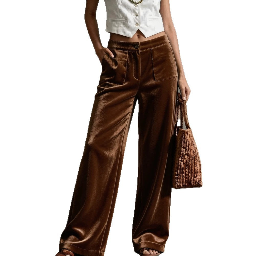 Wide Leg Trousers for Women with Pockets and Button Detail - 10 - Stylewhipped
