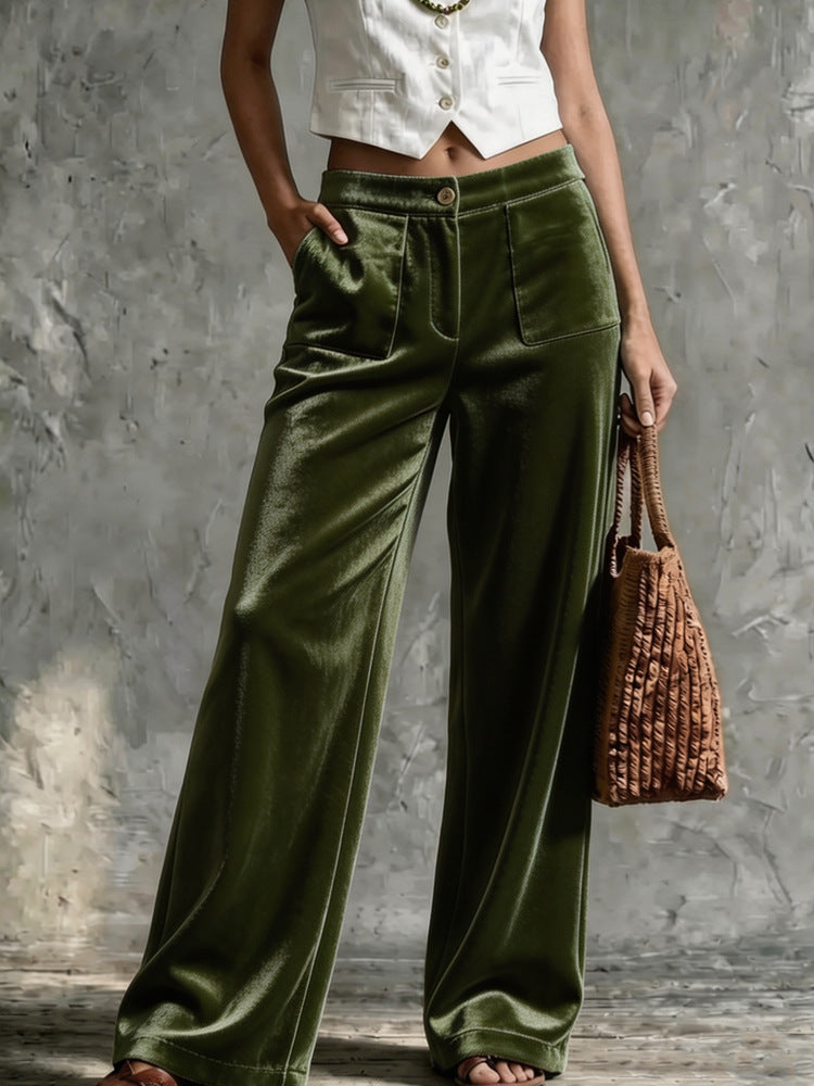 Wide Leg Trousers for Women with Pockets and Button Detail - 11 - Stylewhipped