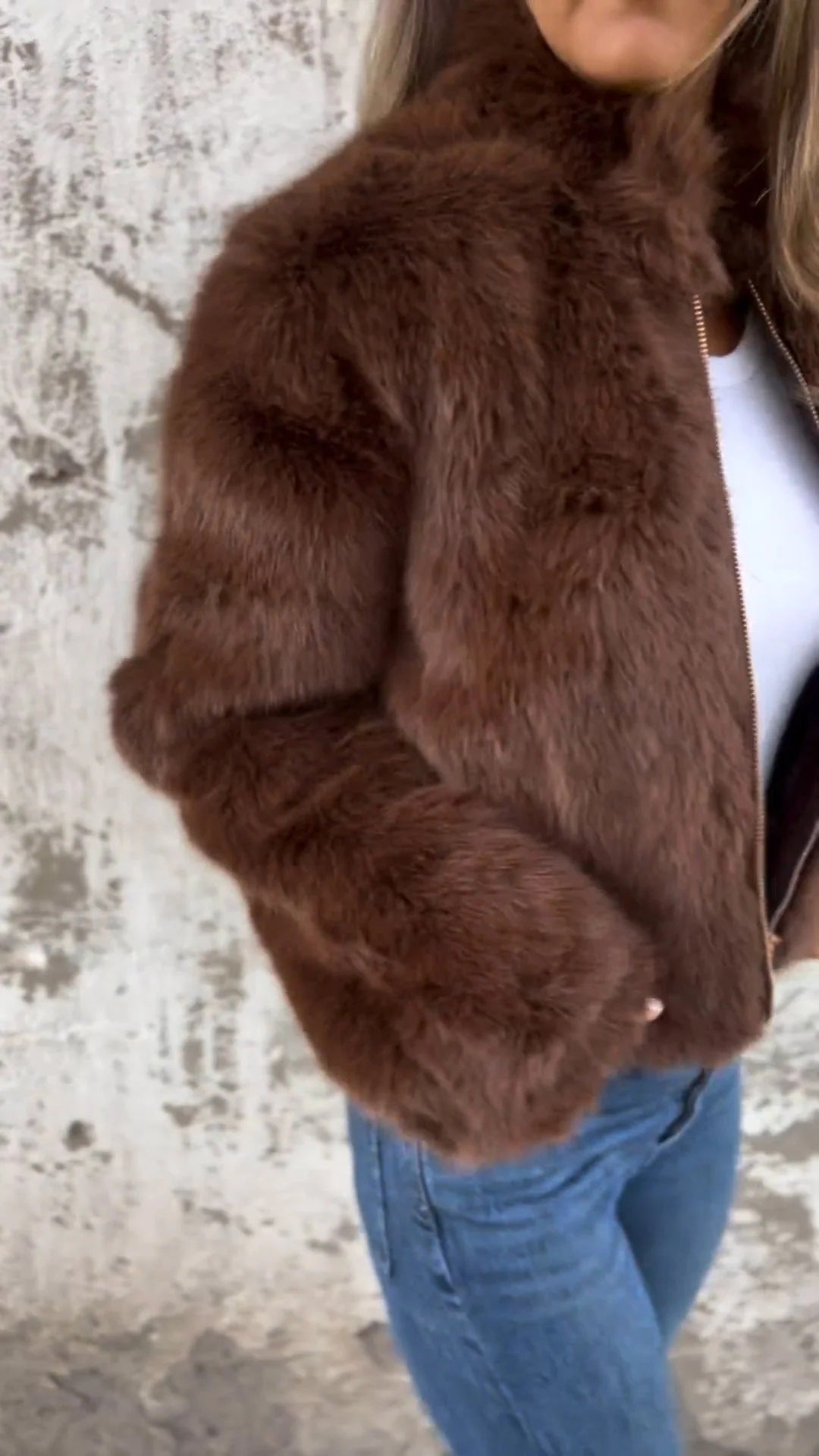 Faux Fur Jacket Women Zip Closure Stand-Up Collar Fluffy Design - 11 - Stylewhipped
