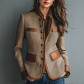 Blazer Women Tailored Fit with Contrast Leather Trim - 1 - Stylewhipped