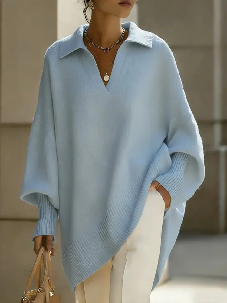 Ladies' V-Neck Pullover in Relaxed Fit with Oversized Silhouette - 1 - Stylewhipped