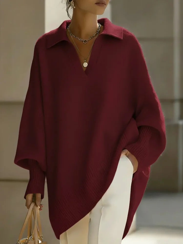 Ladies' V-Neck Pullover in Relaxed Fit with Oversized Silhouette - 5 - Stylewhipped