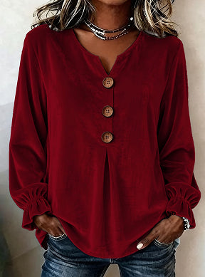 Button Front Blouse for Women with V-Neck and Long Sleeves - 2 - Stylewhipped
