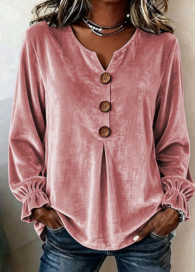 Button Front Blouse for Women with V-Neck and Long Sleeves - 4 - Stylewhipped
