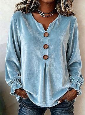 Button Front Blouse for Women with V-Neck and Long Sleeves - 5 - Stylewhipped