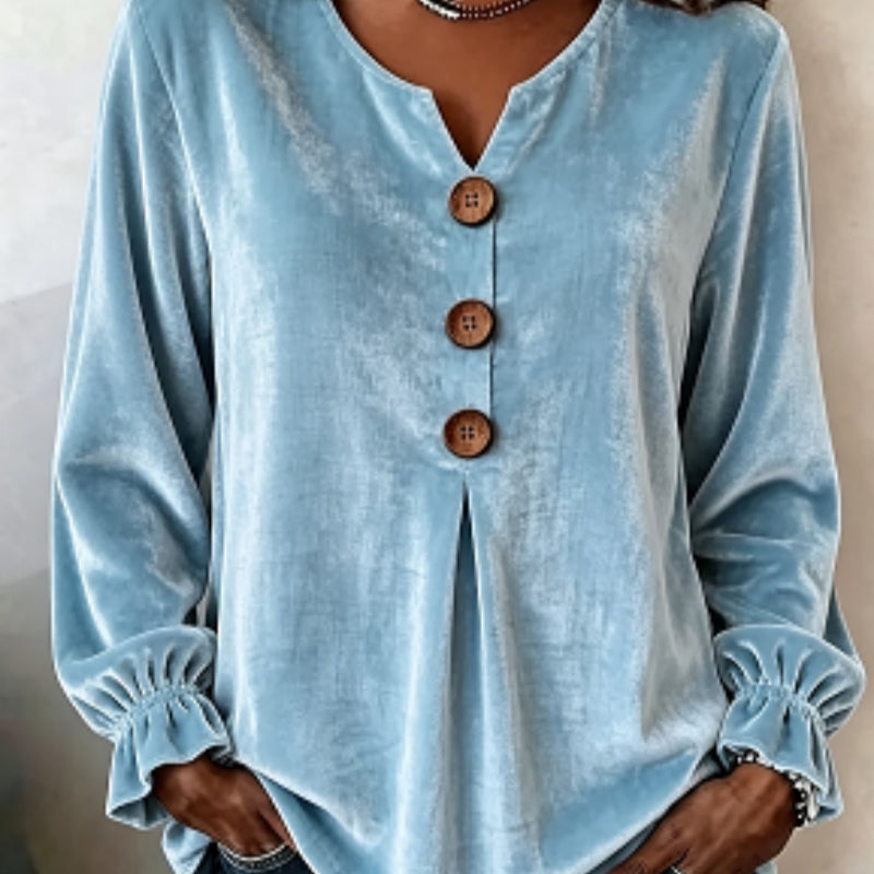 Button Front Blouse for Women with V-Neck and Long Sleeves - 6 - Stylewhipped