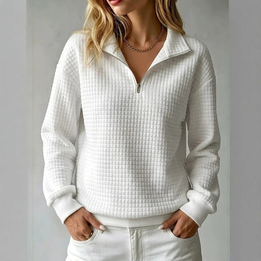 Zip Neck Sweatshirt for Women with Long Sleeves and Relaxed Fit - 1 - Stylewhipped