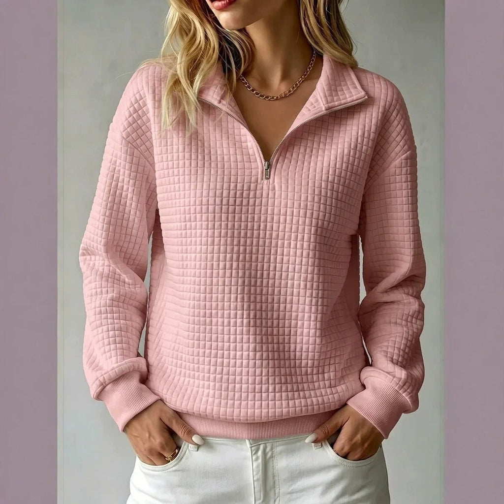Zip Neck Sweatshirt for Women with Long Sleeves and Relaxed Fit - 2 - Stylewhipped