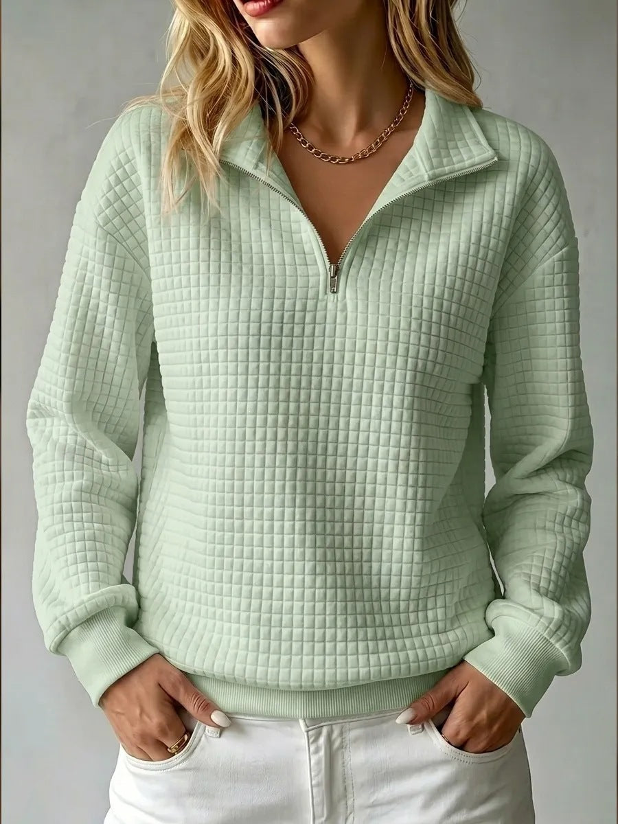 Zip Neck Sweatshirt for Women with Long Sleeves and Relaxed Fit - 3 - Stylewhipped
