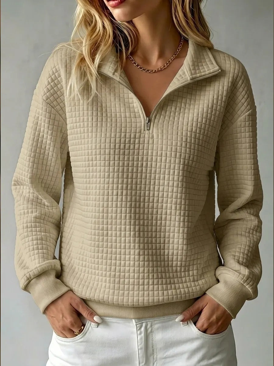 Zip Neck Sweatshirt for Women with Long Sleeves and Relaxed Fit - 5 - Stylewhipped