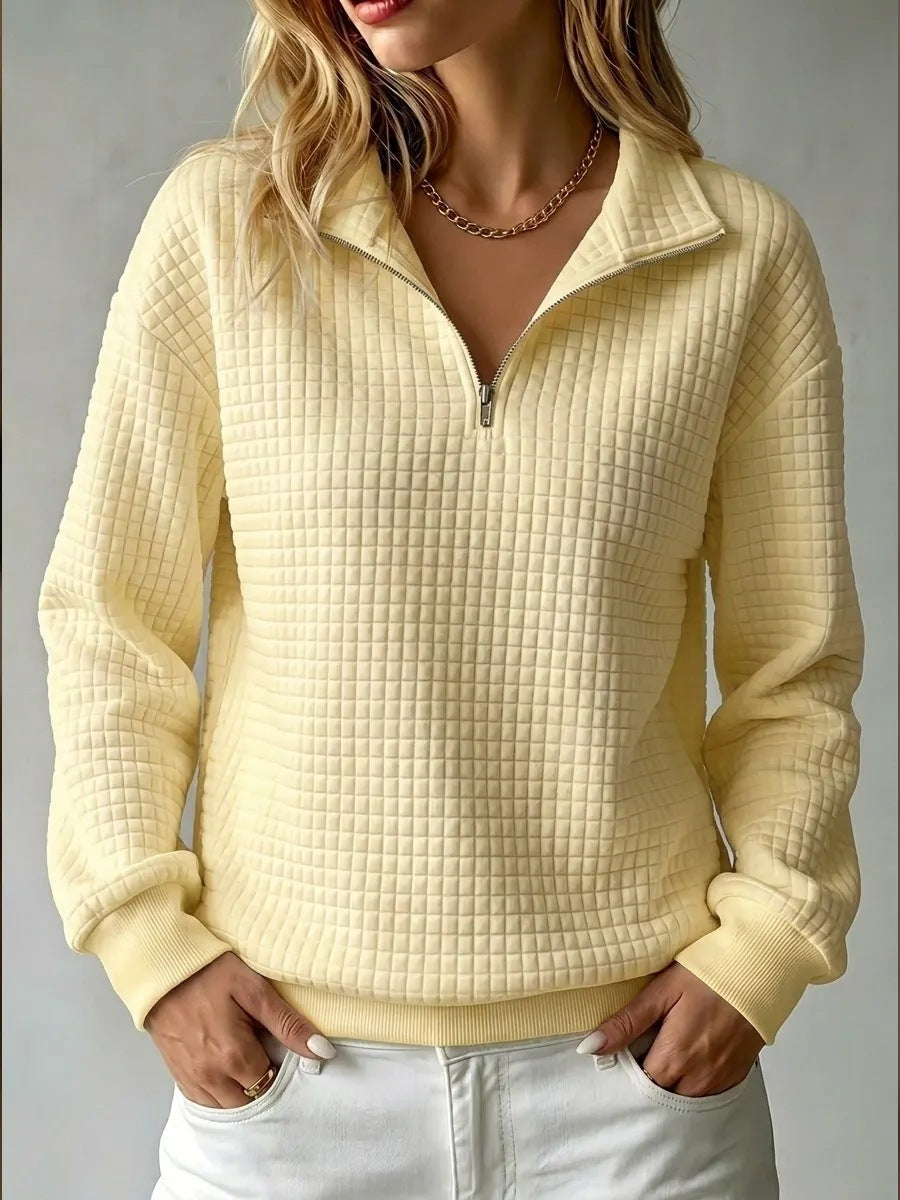 Zip Neck Sweatshirt for Women with Long Sleeves and Relaxed Fit - 6 - Stylewhipped