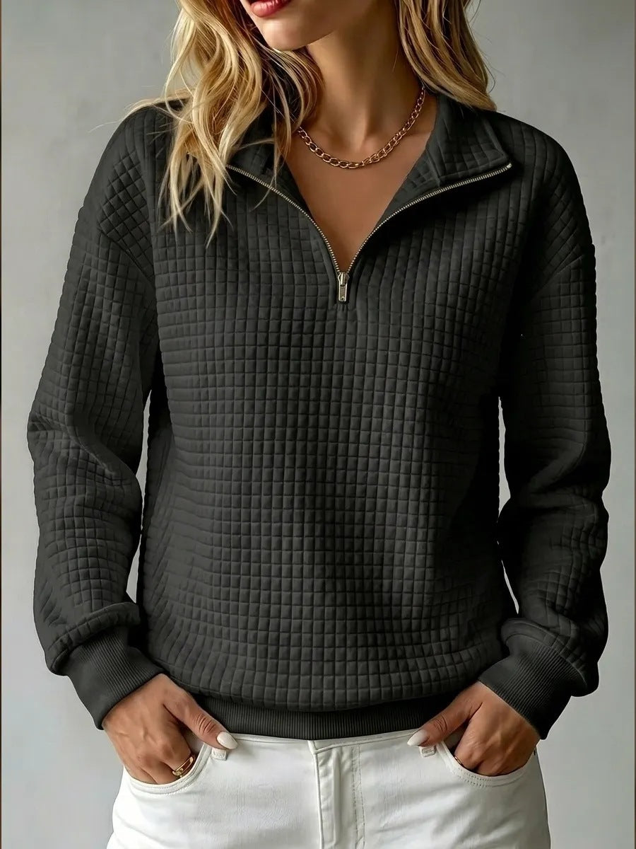 Zip Neck Sweatshirt for Women with Long Sleeves and Relaxed Fit - 7 - Stylewhipped
