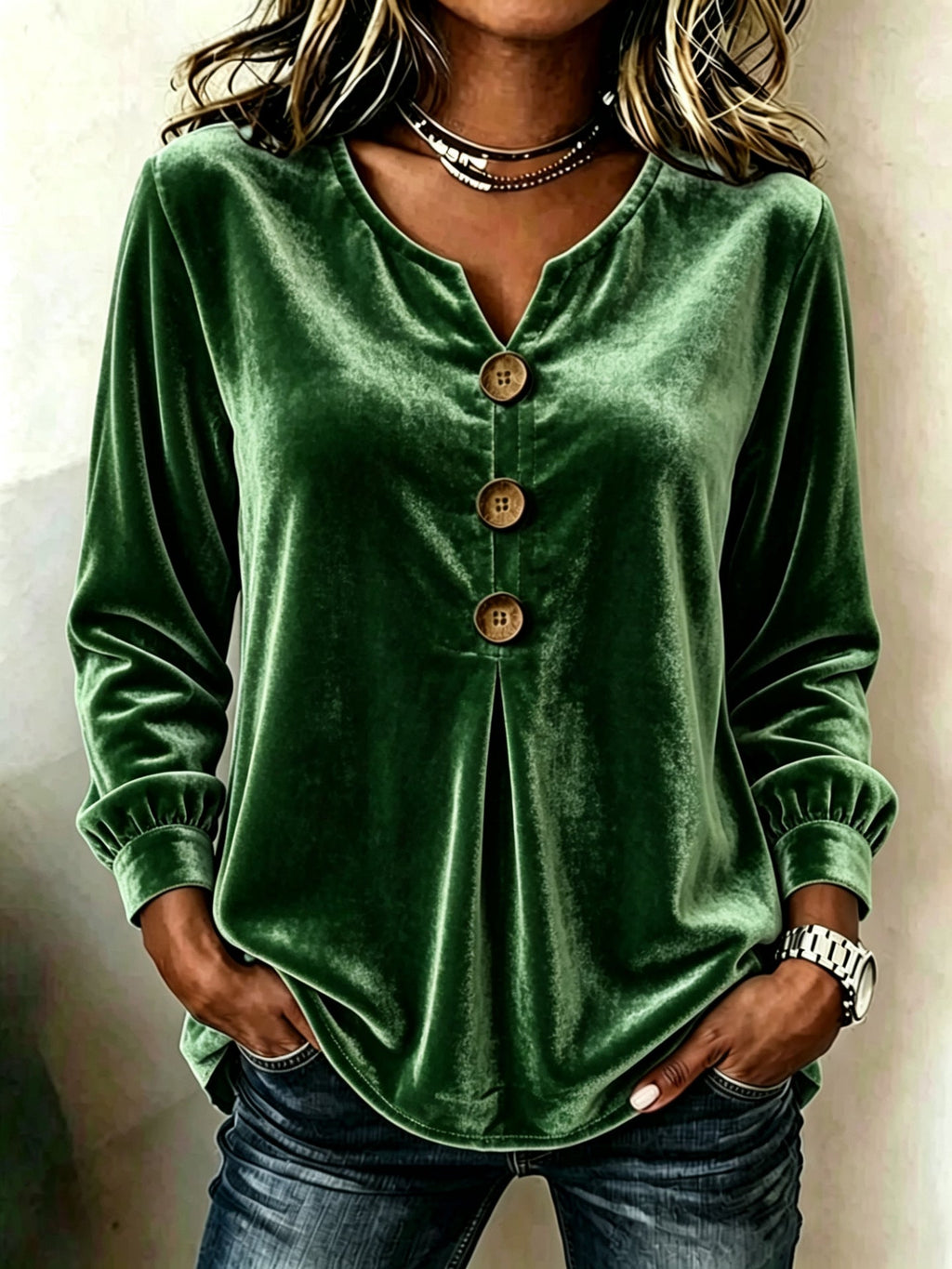 Women's Blouse with V-Neck and Button Details for a Flattering Fit - 4 - Stylewhipped