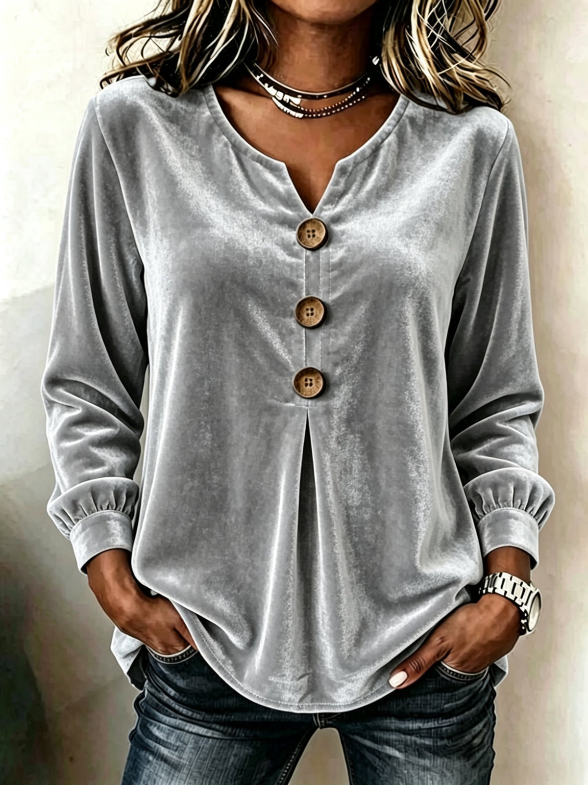 Women's Blouse with V-Neck and Button Details for a Flattering Fit - 5 - Stylewhipped