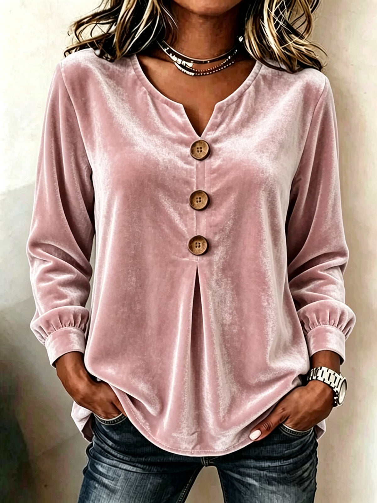 Women's Blouse with V-Neck and Button Details for a Flattering Fit - 6 - Stylewhipped