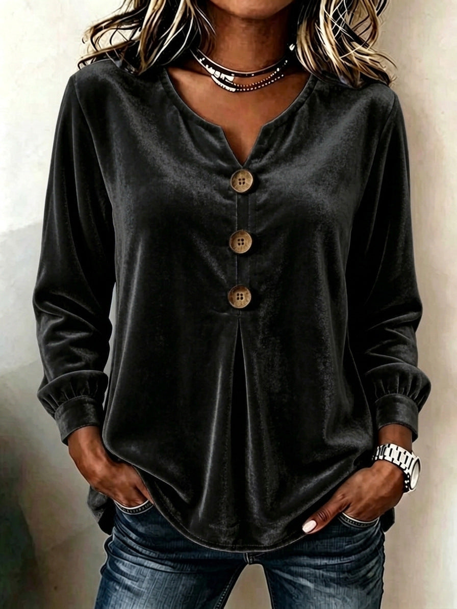 Women's Blouse with V-Neck and Button Details for a Flattering Fit - 7 - Stylewhipped