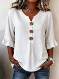 Blouse Women V-Neck Ruffled Sleeve Button Detail - 6 - Stylewhipped