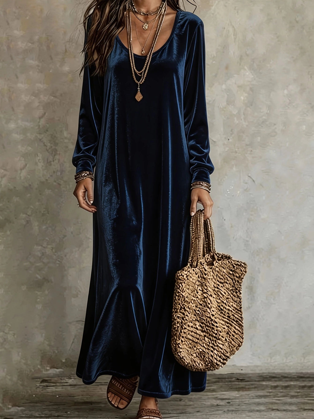 Maxi Dress Women's V-Neck Long Sleeve Flared Skirt - 3 - Stylewhipped
