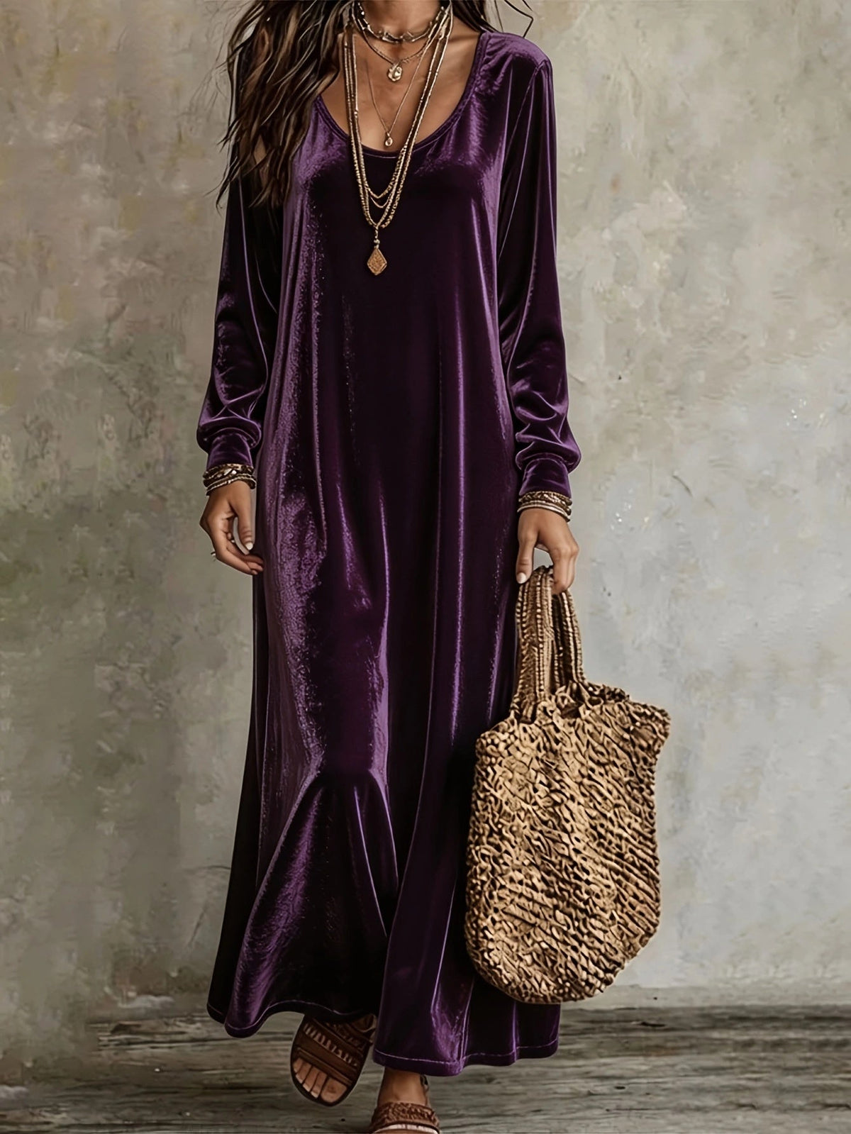 Maxi Dress Women's V-Neck Long Sleeve Flared Skirt - 5 - Stylewhipped