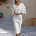 Midi Dress for Women with Cowl Neck and Puff Sleeves - 3 - Stylewhipped