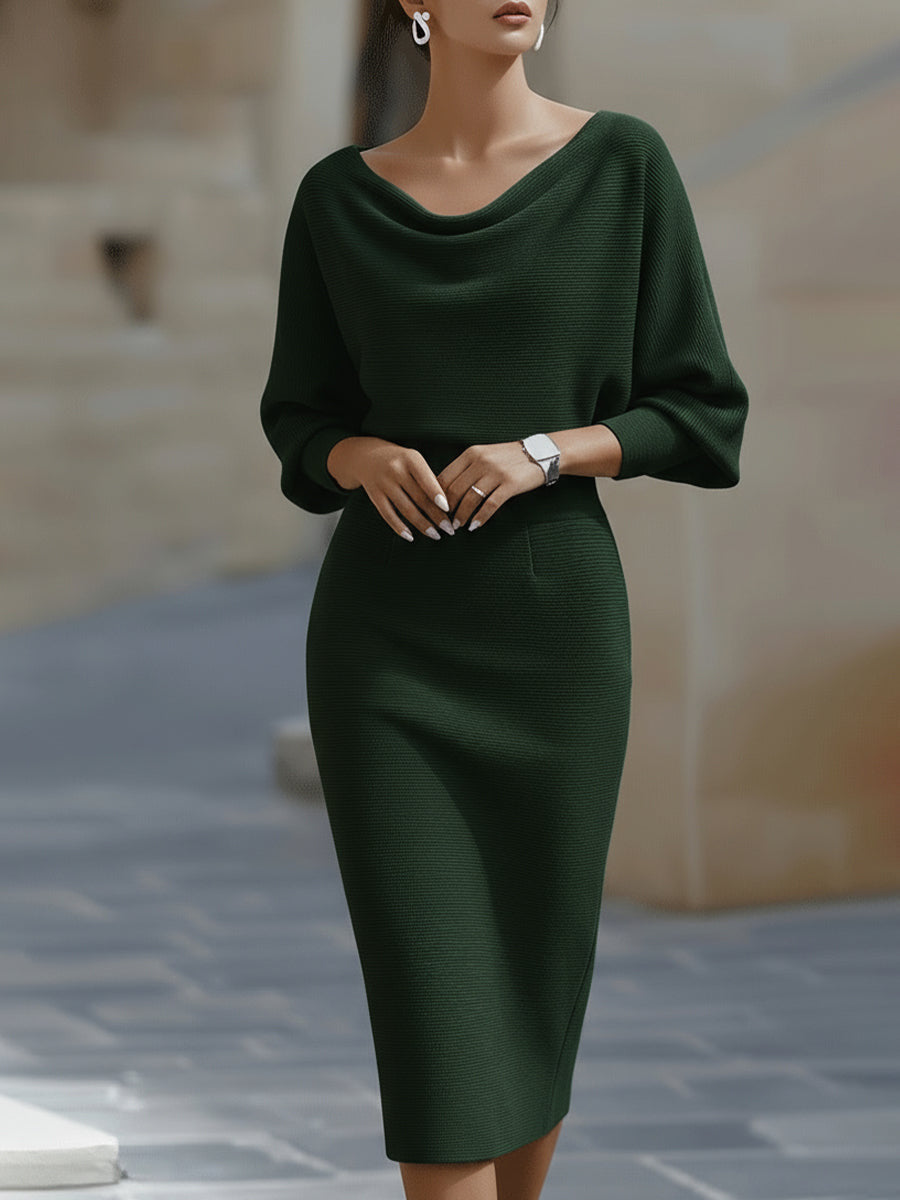 Midi Dress for Women with Cowl Neck and Puff Sleeves - 4 - Stylewhipped