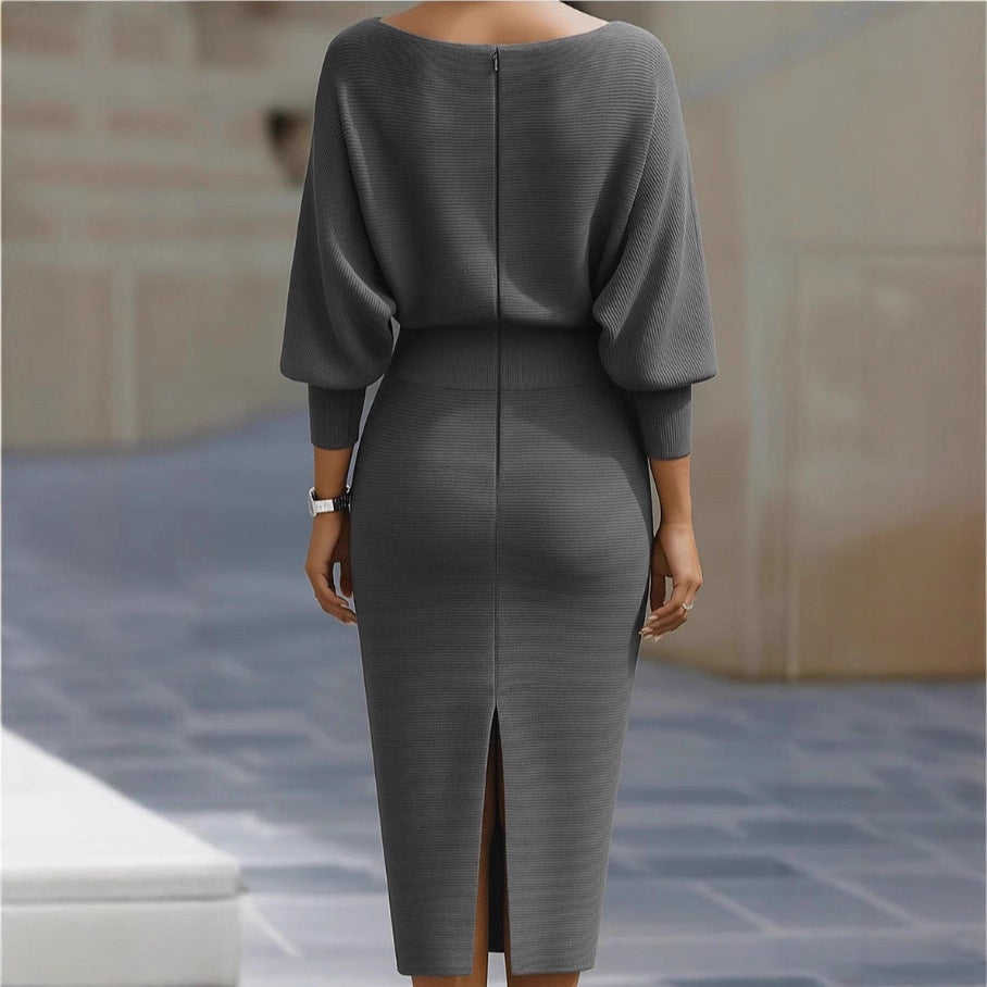 Midi Dress for Women with Cowl Neck and Puff Sleeves - 6 - Stylewhipped