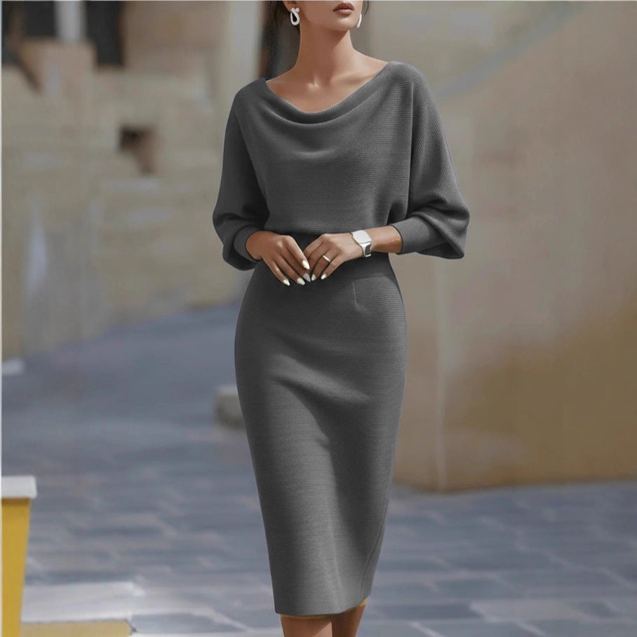 Midi Dress for Women with Cowl Neck and Puff Sleeves - 7 - Stylewhipped
