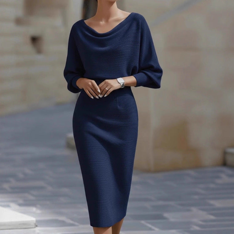 Midi Dress for Women with Cowl Neck and Puff Sleeves - 9 - Stylewhipped