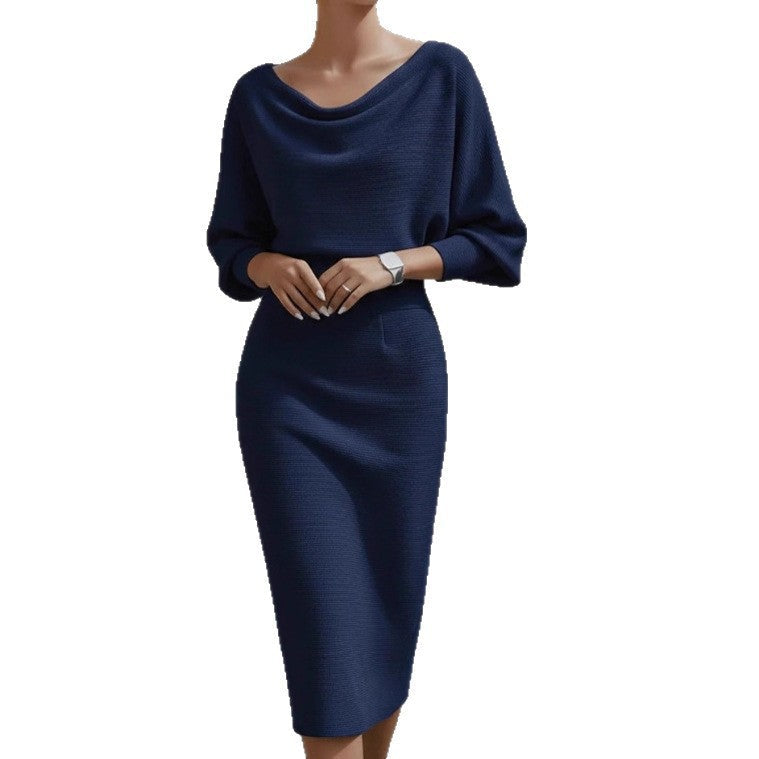 Midi Dress for Women with Cowl Neck and Puff Sleeves - 10 - Stylewhipped