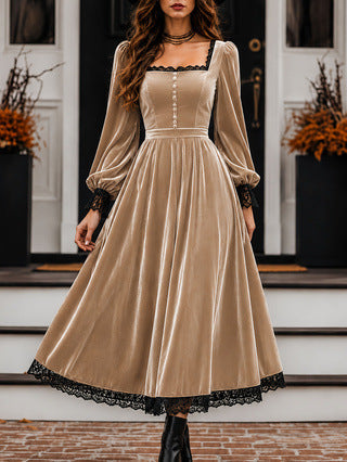 Midi Dress for Women with Square Neck and Puff Sleeves - 3 - Stylewhipped