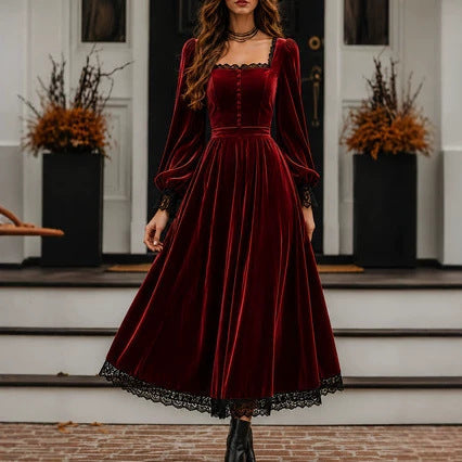 Midi Dress for Women with Square Neck and Puff Sleeves - 4 - Stylewhipped