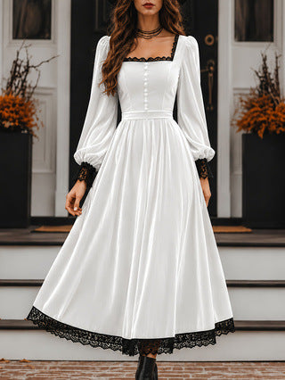 Midi Dress for Women with Square Neck and Puff Sleeves - 5 - Stylewhipped