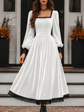 Midi Dress for Women with Square Neck and Puff Sleeves - 5 - Stylewhipped