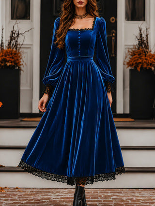 Midi Dress for Women with Square Neck and Puff Sleeves - 6 - Stylewhipped