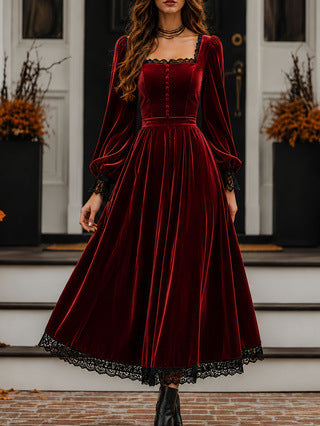 Midi Dress for Women with Square Neck and Puff Sleeves - 8 - Stylewhipped